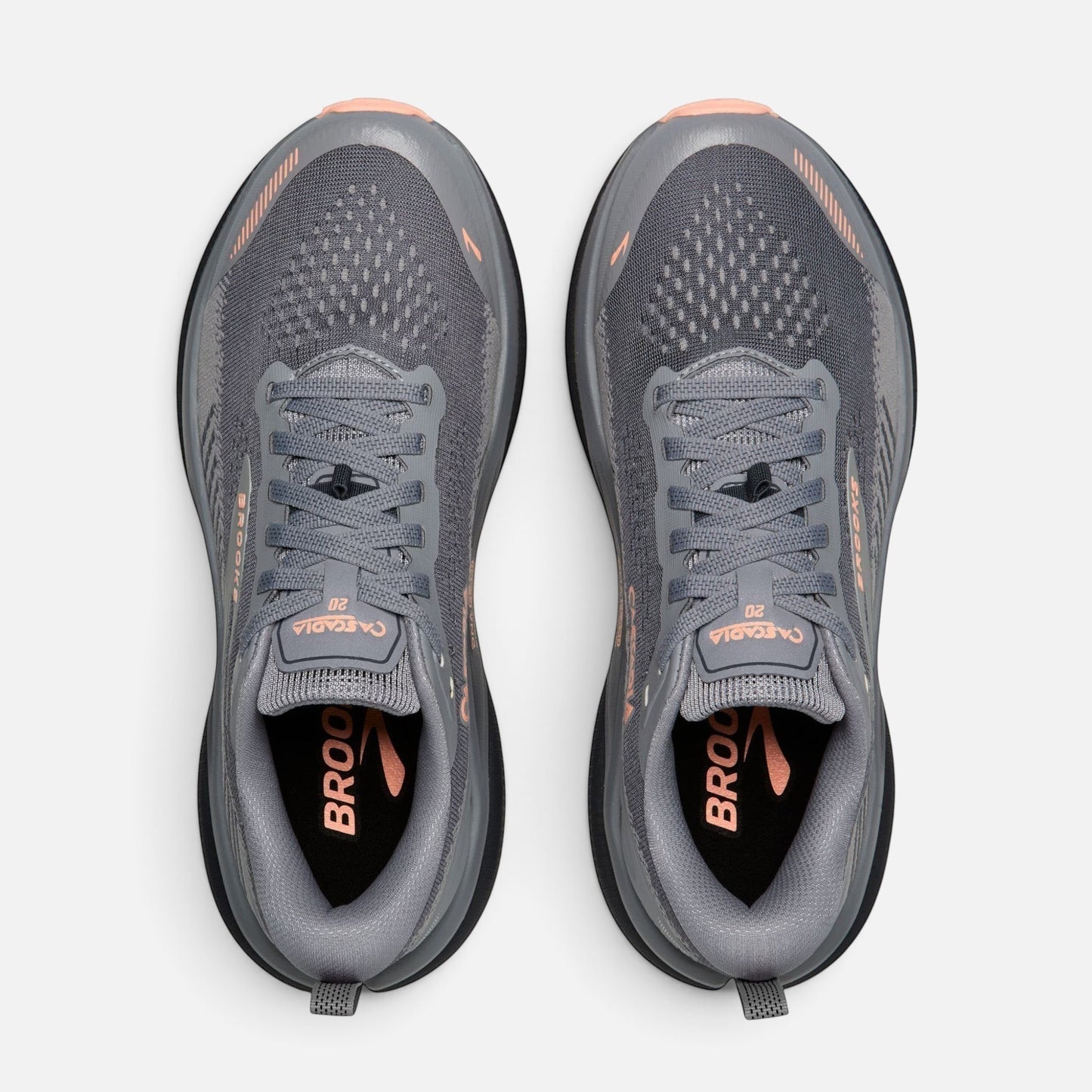 Scarpe da trail running Ares Sport Arezzo Brooks Cascadia da donna in mesh grigio con dettagli rosa, vista dall'alto