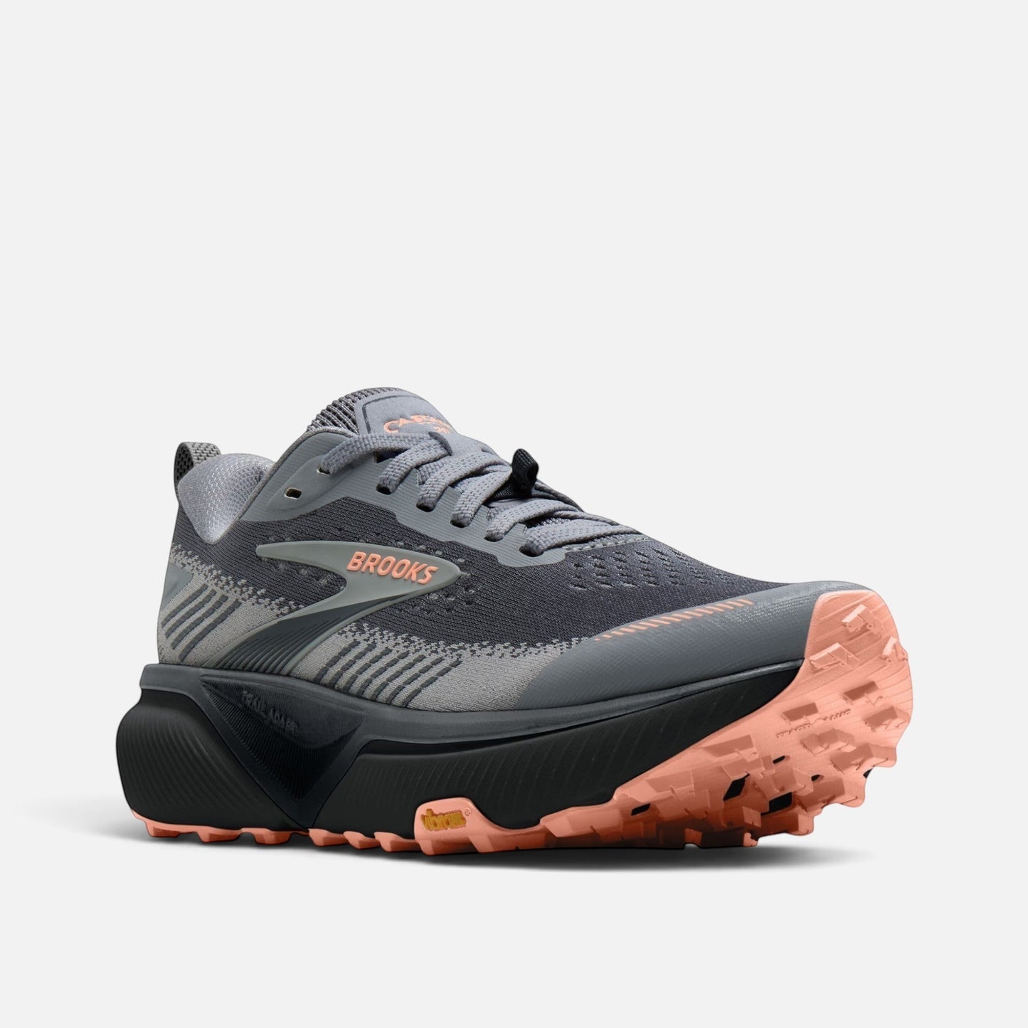 Scarpa da trail running Ares Sport Arezzo Brooks Cascadia grigia e rosa con suola Vibram e tomaia in mesh tecnico