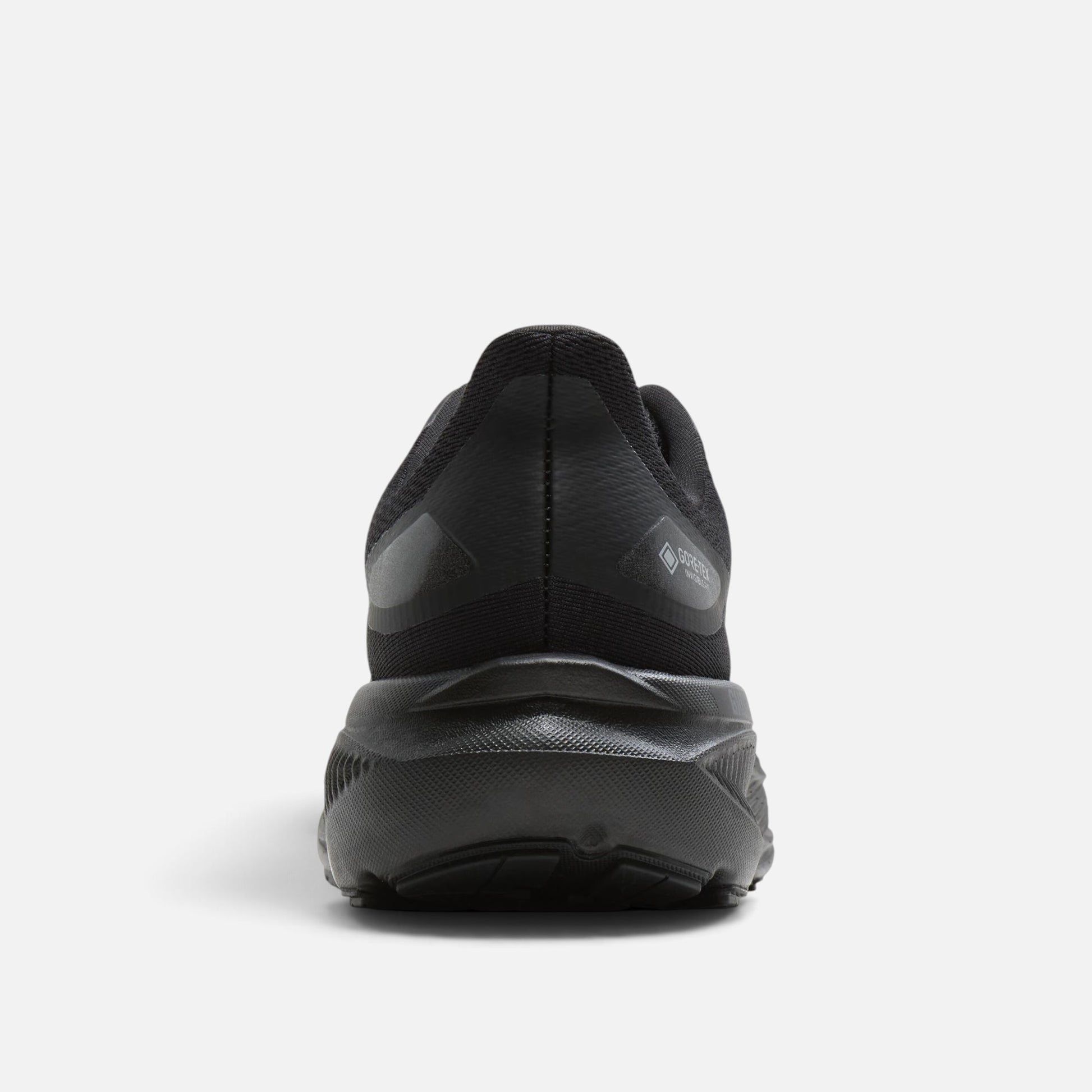 Vista posteriore delle scarpe da running Ares Sport Arezzo Brooks Ghost total black con tecnologia GORE-TEX