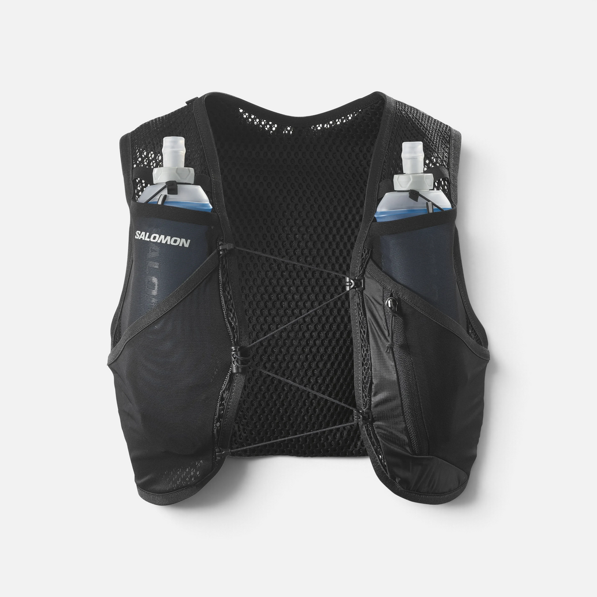 Gilet da trail running Ares Sport Arezzo nero in mesh traspirante con due borracce Salomon incluse