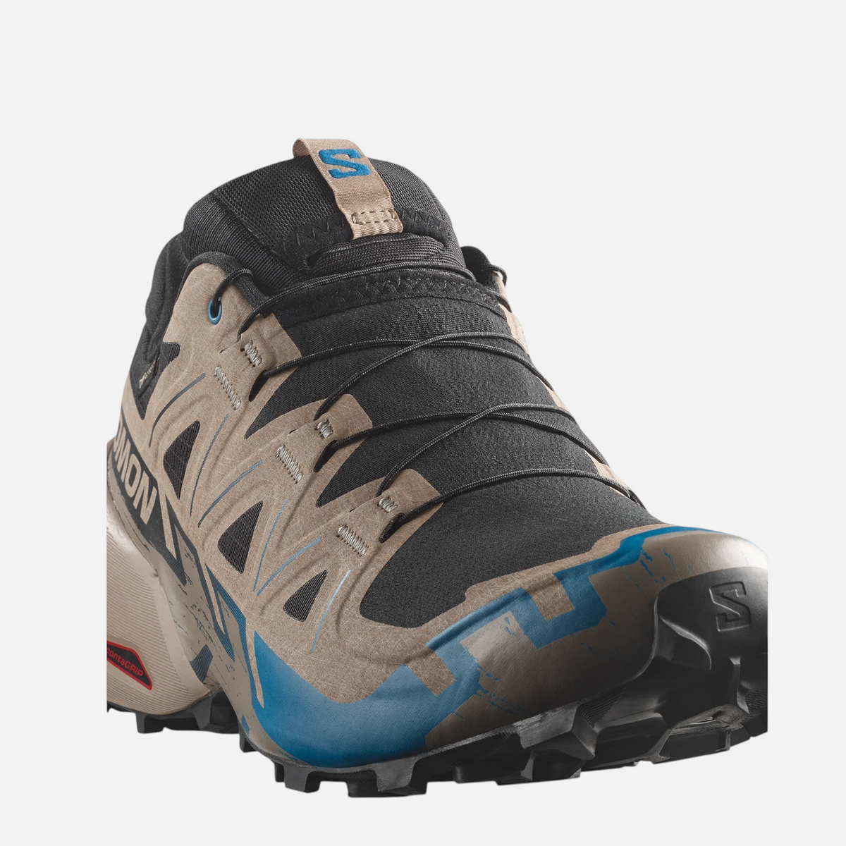Scarpe da trail running Ares Sport Arezzo Salomon Speedcross beige, nere e blu con suola tecnica e allacciatura rapida