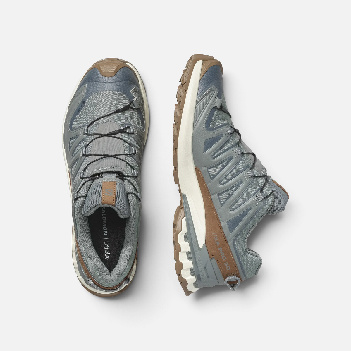 Scarpe da trail running Ares Sport Arezzo Salomon XA Pro 3D grigio antracite con dettagli color cuoio e suola tecnica
