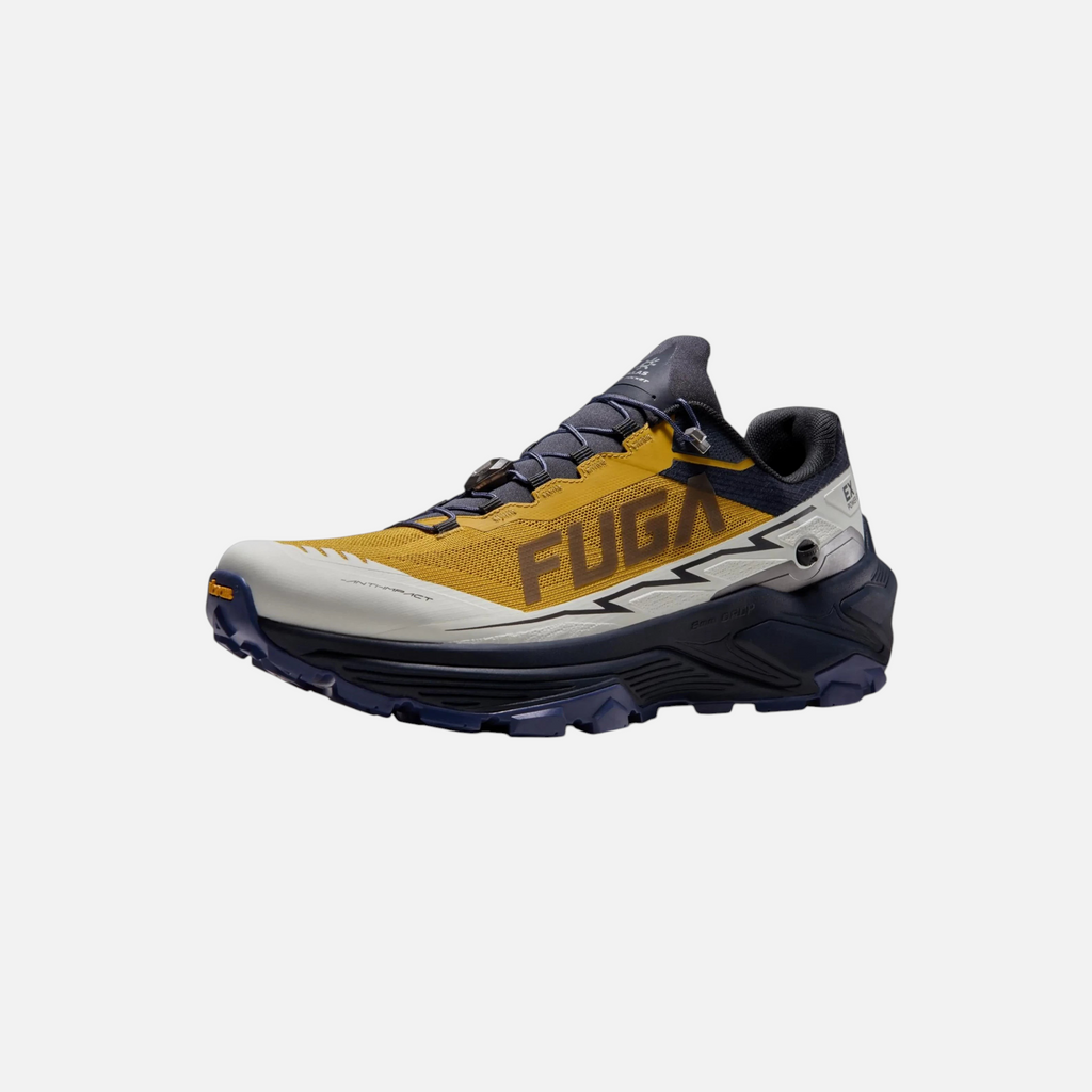 Scarpe da trail running Ares Sport Arezzo Kailas Fuga in giallo senape e blu navy con suola Vibram e allacciatura rapida