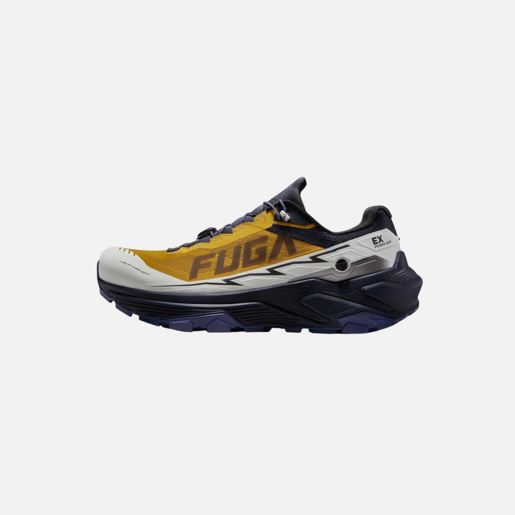 Scarpe da trail running Ares Sport Arezzo Kailas Fuga giallo senape e blu navy con suola Vibram e allacciatura rapida