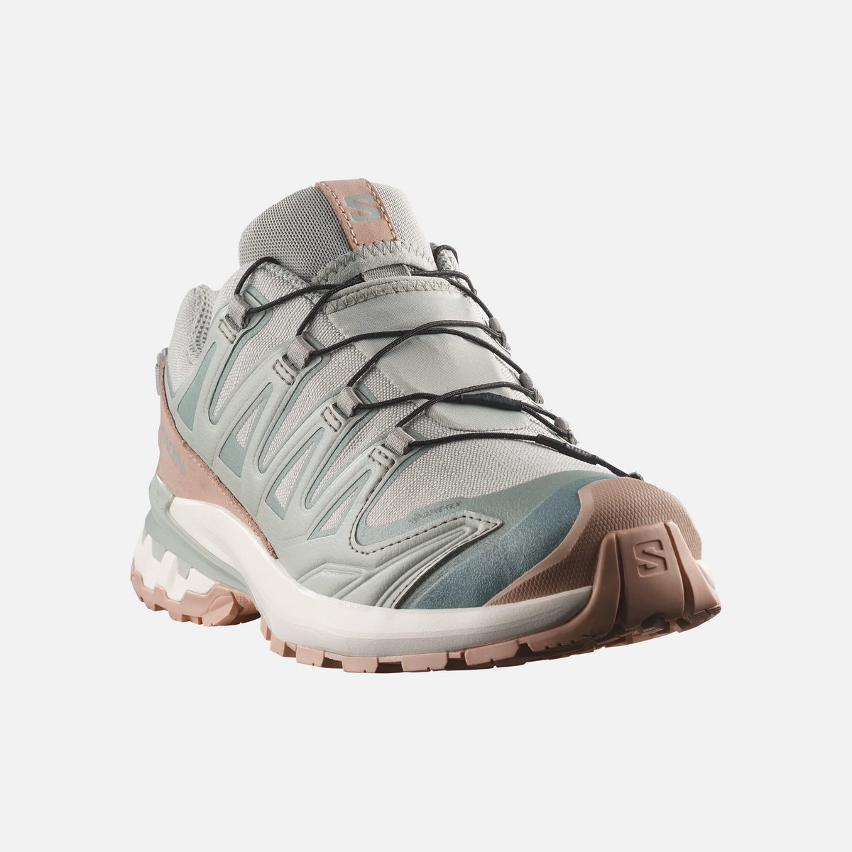 Scarpe da trail running Salomon Ares Sport Arezzo in grigio e rosa pastello con sistema di allacciatura rapida