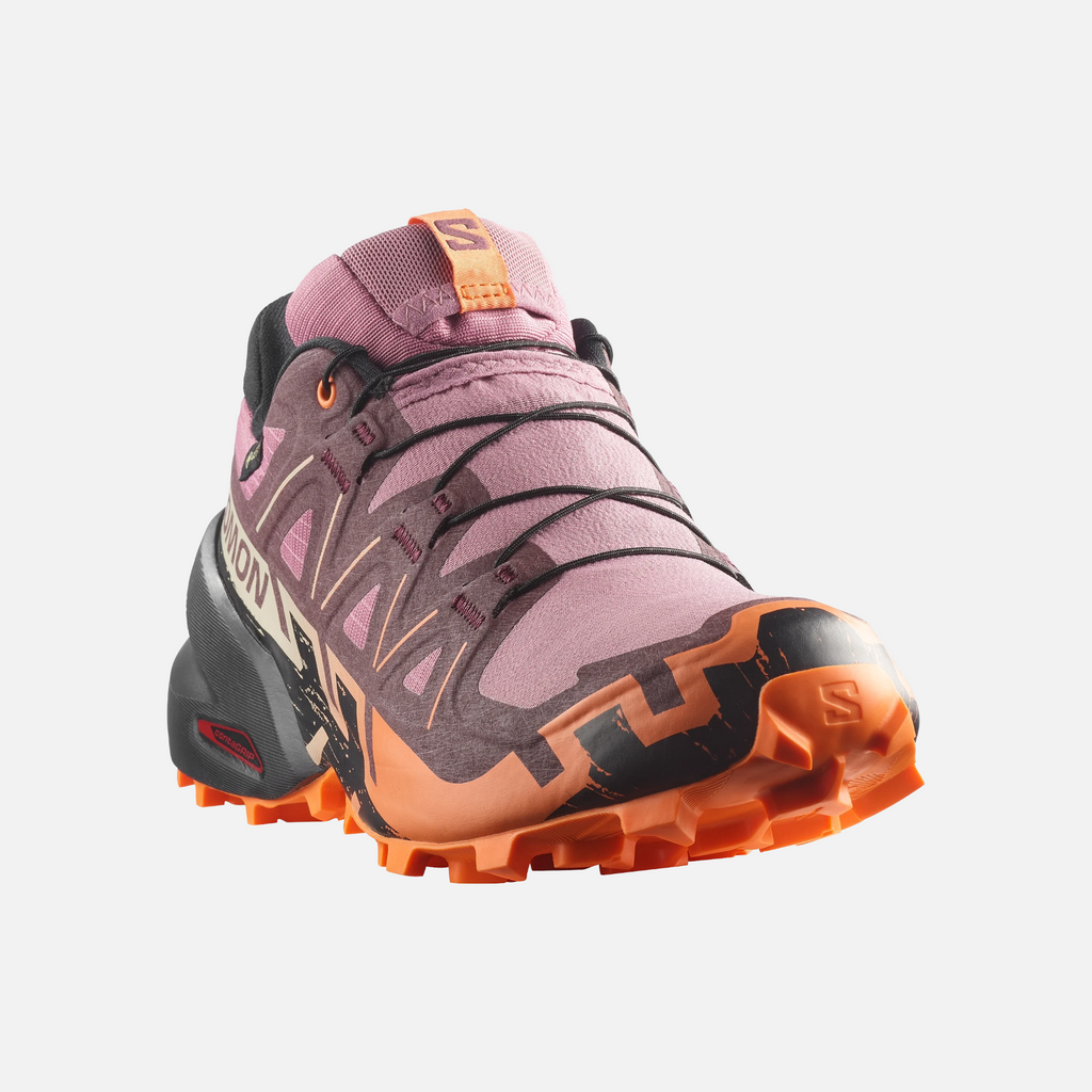 Scarpe da trail running Ares Sport Arezzo Salomon Speedcross viola e arancioni con suola tecnica a tasselli profondi