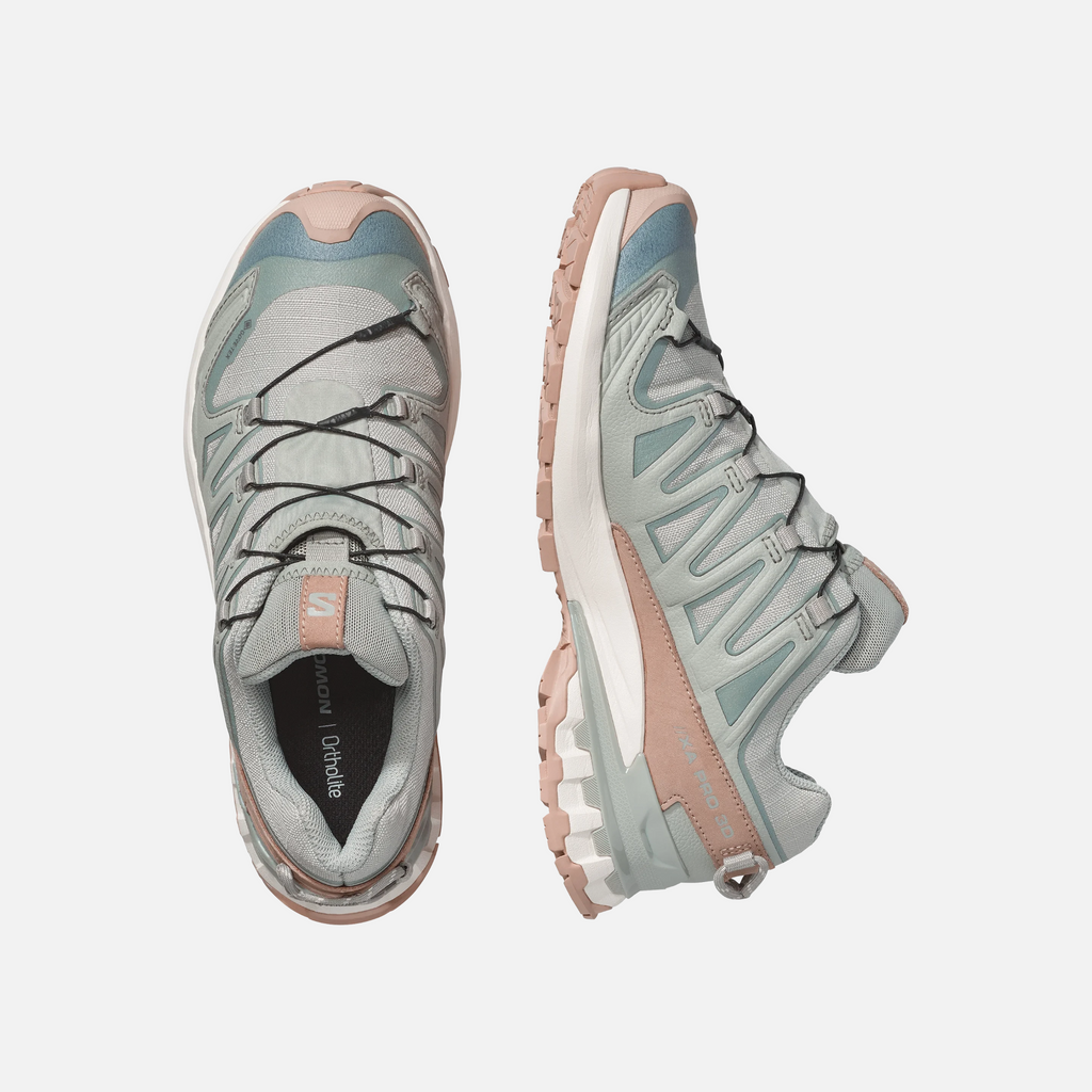 Scarpe da trail running Salomon Ares Sport Arezzo in grigio e rosa con sistema di allacciatura rapida e suola tecnica
