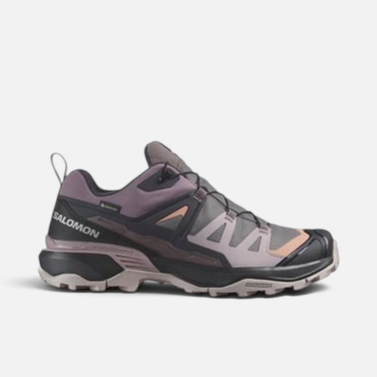 Scarpe da trekking Salomon Ares Sport Arezzo grigie e malva con suola tecnica ad alta trazione e allacciatura rapida.