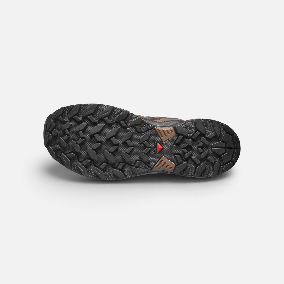 Suola tecnica Ares Sport Arezzo Salomon con tasselli multidirezionali per scarpe da trekking marroni e nere