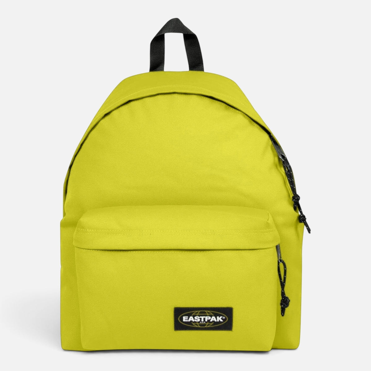 Zaino Eastpak Padded giallo lime con tasca frontale e logo Ares Sport Arezzo, ideale per scuola e tempo libero.