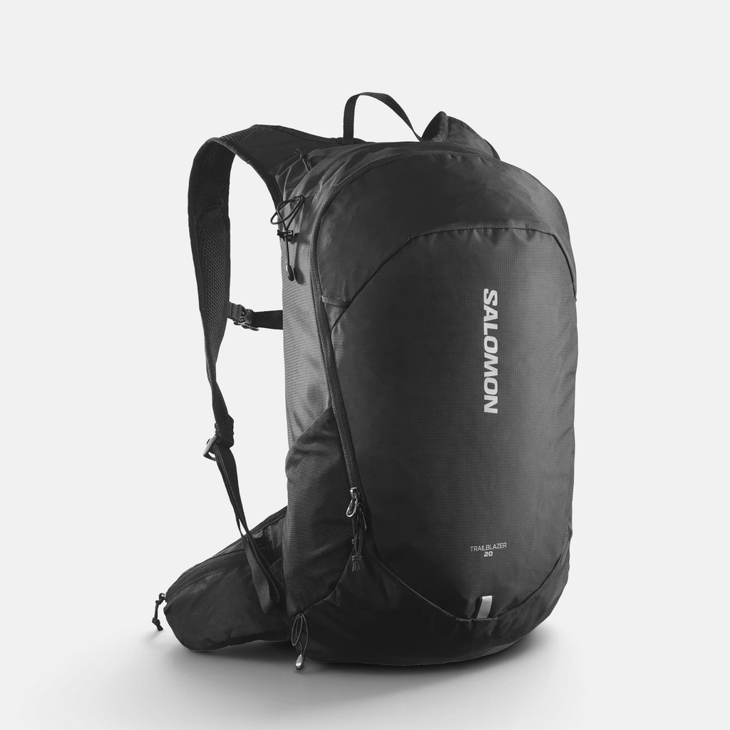 Zaino Ares Sport Arezzo Salomon Trailblazer 20 nero, leggero e tecnico per escursioni con spallacci ergonomici.
