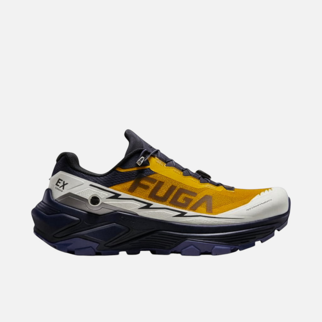Scarpe da trail running Ares Sport Arezzo Kailas Fuga gialle e blu con suola Vibram e sistema di allacciatura rapida
